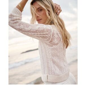 Garnet Hill Linen & Organic-Cotton light Blue 
Cabled Pullover Size S